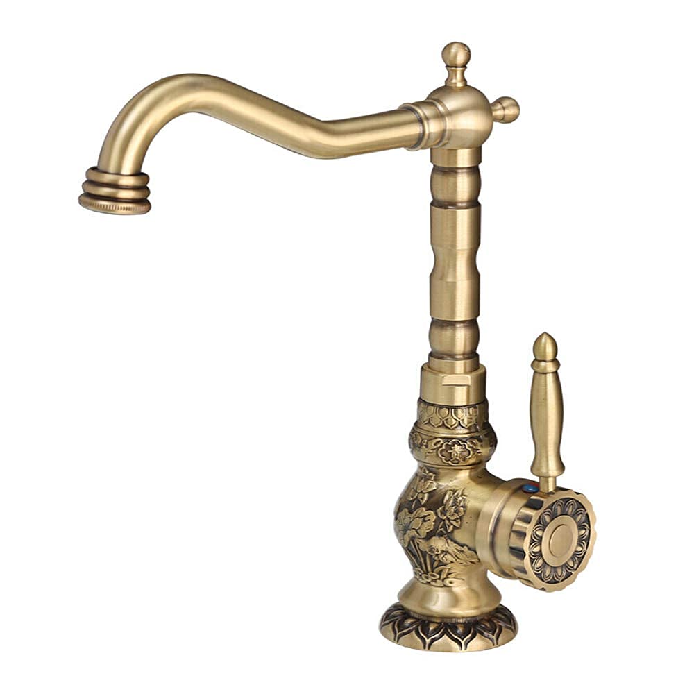 SBCGFY Kitchen Tap Brass Bathroom Faucet Carving Tap Rotate Handle Hot And Cold Water Mixer Taps Elegant Basin Swivel Sink Taps Copper Bathtub Bathroom Basin Sitting Faucet Vessel Faucet