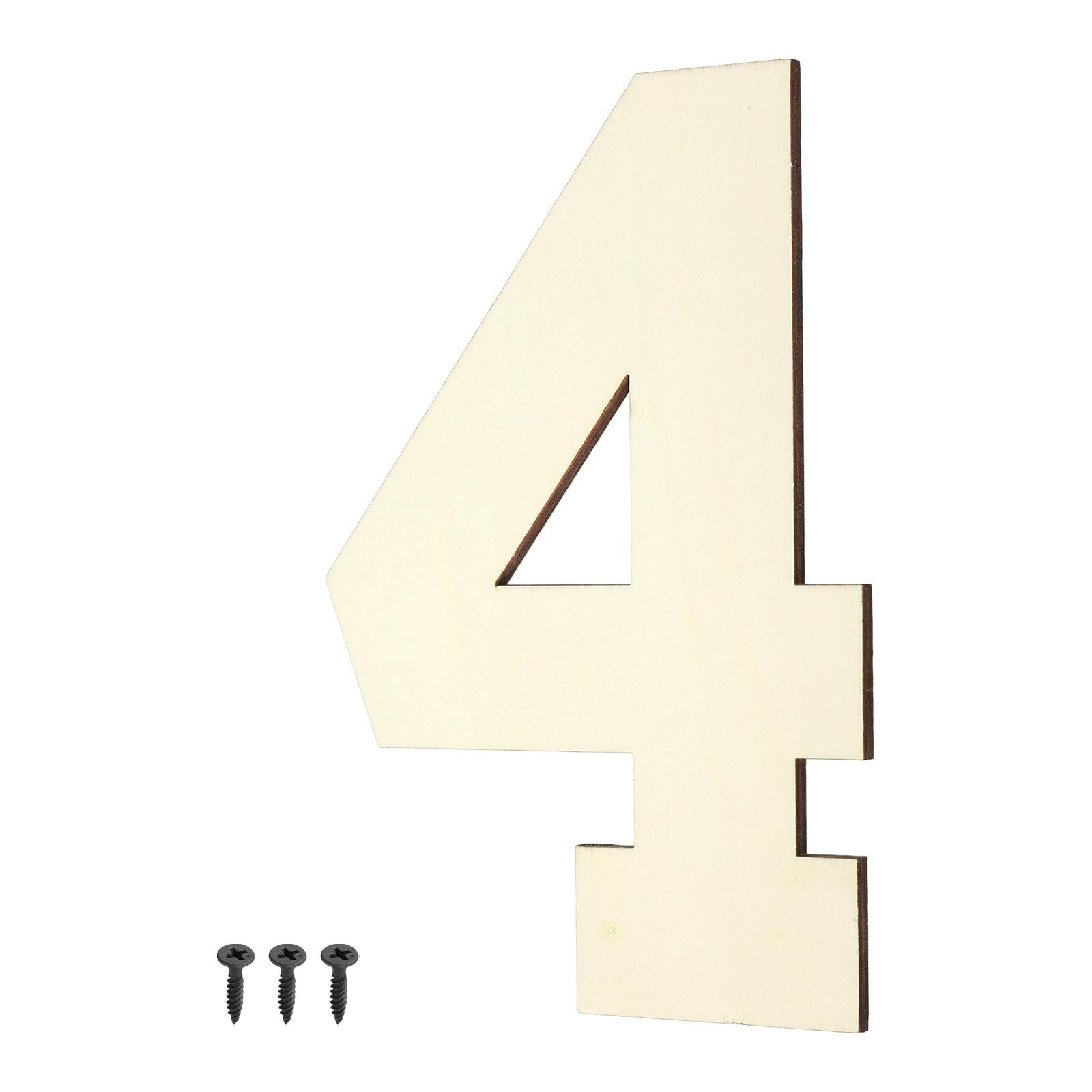 sourcing map 8 Inch Wooden Letters and Numbers, Unfinished Wood Cutouts Large Number Paintable Wood Number with Self-Tapping for DIY Crafts Wall Wedding Birthday Party Decoration, 4 Shape