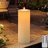 Outdoor Candles with Timer Waterproof 12" x 4" Large Flameless Pillar Candles Battery Operated LED Candles Flickering with Remote Control Timer for Porch Patio Table Lantern Christmas