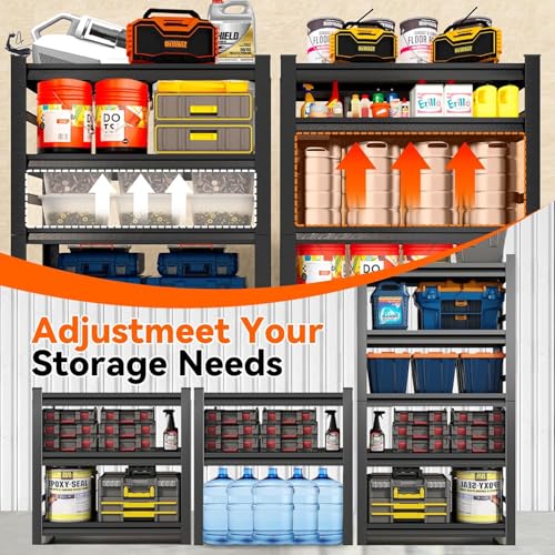 Image of Garage Shelving Unit, Heavy Duty Metal Adjustable Storage, Steel Shelves, Industrial Shelves for Heavy Tools and Equipment, Ideal for Garage, Basement, Black (5-Tier, 71.2 inch H x 48 inch W x 24 inch D)