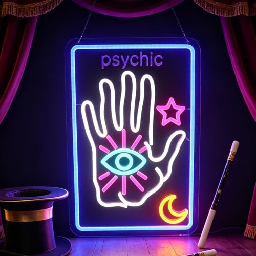 Image of Psychic Tarot Card Neon Sign, Moon Star Decorations Light Up Signs,Fortune Teller Sign,Psychic Reader, Tarot Card Led Sign
