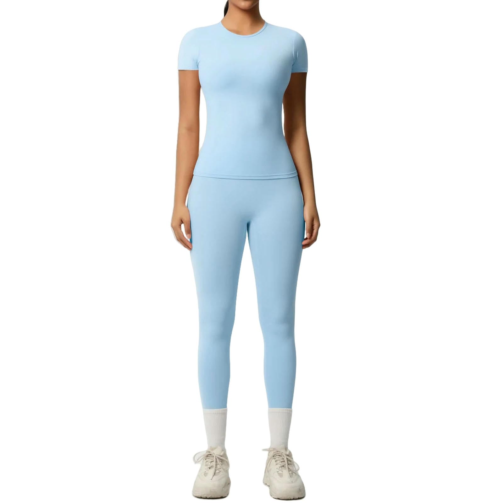 WANGSHUO Spodnie do biegania damskie dwuczęściowe Sport Yoga Wear Fitness Top Tight Legginsy Butt Legginsy - niebieskie-S