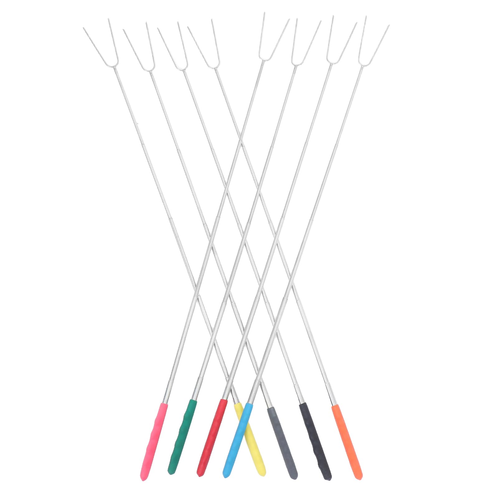 Totority 8pcs Telescoping Stainless Steel Bbq Forks for Outdoor Grilling Camping Travel Durable Roasting Tools for Meat Vegetables Marshmallows Portable Design with Handles