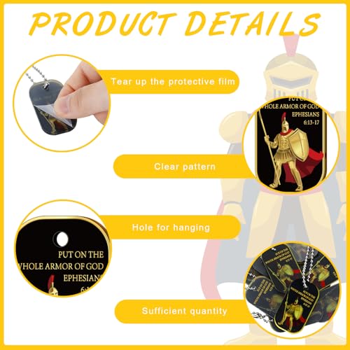 24 Pcs Put on The Whole Armor Dog Tag Necklaces Military Knight Pendant Necklace for Men Women Dog Tag Necklace Christian God Souvenir Favor Gift3