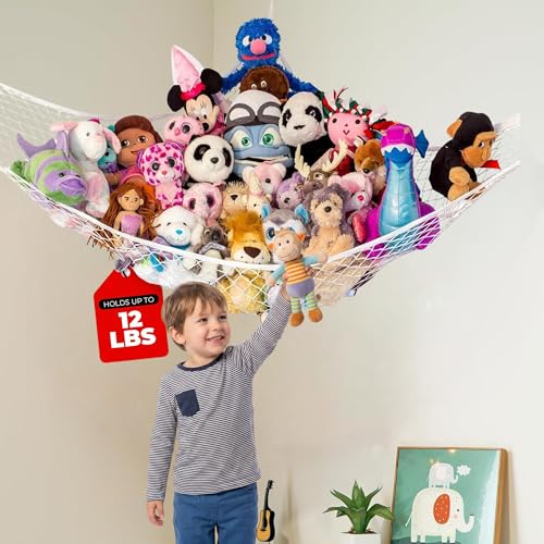 Image of Stuffed Animal Hammock, Large | Corner Stuffed Animal Storage & Plushie Net | Toy Hammock for Stuffed Animals | Holds 12lbs | Easy Hang, All Hardware Included | White Bedroom Decor | by Lilly's Love