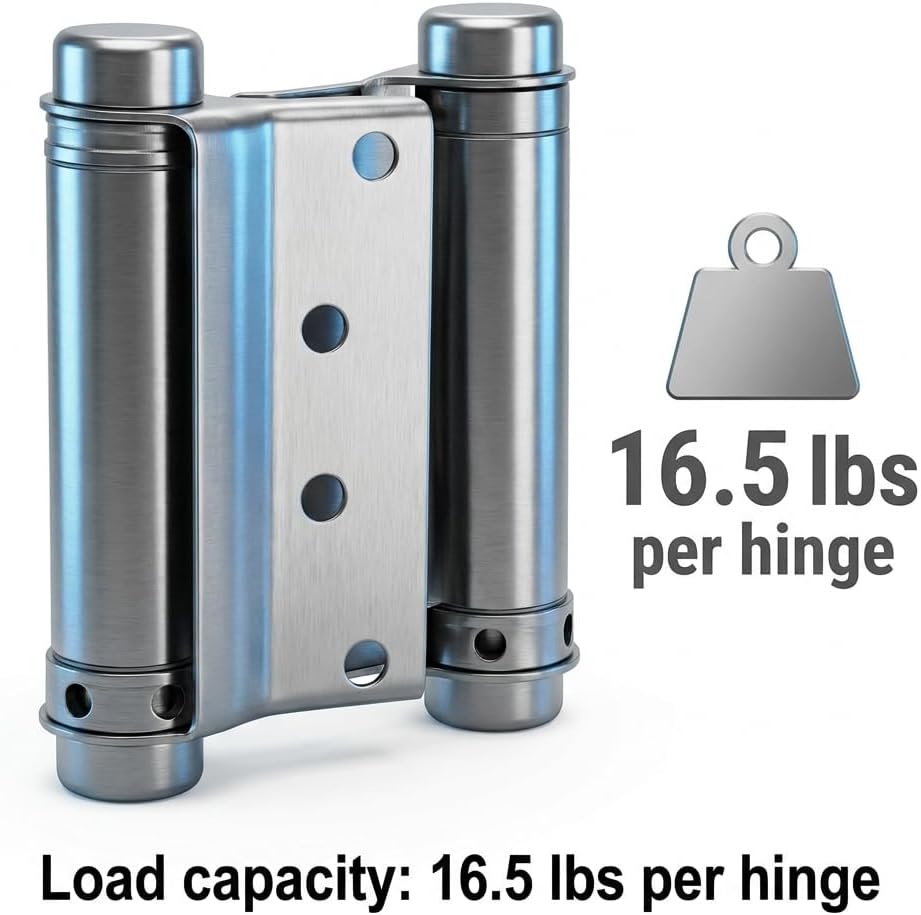 QWORK Heavy Duty Cafe Saloon Bars Door Swing Hinges, 8 Pack 3" Stainless Steel Self Closing Swing Hinges, Double Action Spring Door Hinges