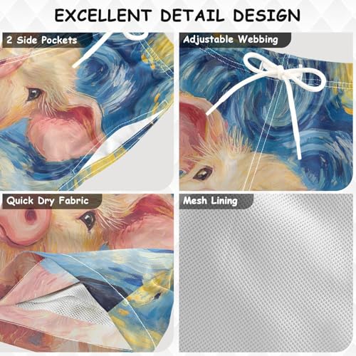 DOMIKING Piggy Star Blue Toddler Boys' Swim Trunks Mesh Lining Swim Shorts for Beach Pool Gym Adjustable Waist 2T3