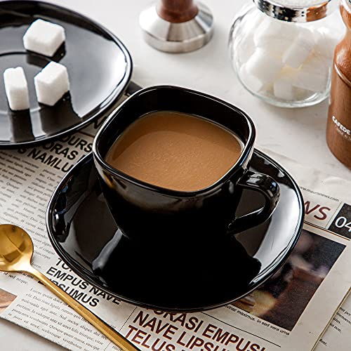 MALACASA Dennis Juego de Cafe y Platillos 6 Tazas 220ml y 6 Platillos 5.5" set de 12 piezas Vidrio Opal Negro - Imagen 7
