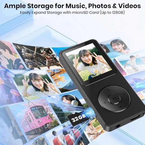 Image of AUDIOCULAR M61 MP3 Music Player with Bluetooth 5.3 & 32GB Card Included, Built-in Speaker, FM Radio, Voice Recording, Type-C - Expandable Up to 128GB - Ideal for Jogging, Gym & Travel (Black - 32GB)