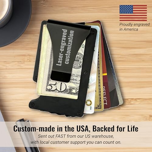 Personalized Metal Slim Wallet for Men RFID Blocking | Name Customized Engraved Mens Minimalist Credit Card Holder Wallet with Money Clip | Custom Birthday Gift for Dad, Him, Husband, Boyfriend4