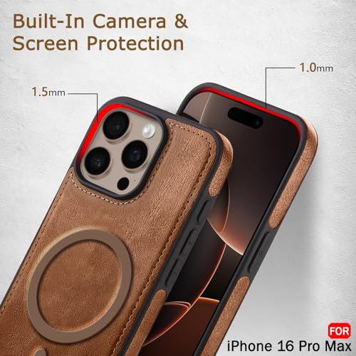 Image of TheGiftKart Genuine Leather Finish Back Cover Case for iPhone 16 Pro Max | ShockProof Design | Raised Edges for Camera & Screen Protection | Stunning Minimalist Design Case (MagSafe Compatible, Brown)
