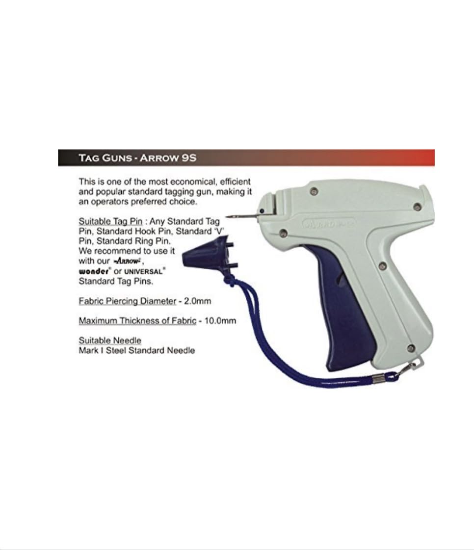 A.S Enterprises tag Gun Arrow 9S Machine + 5000pcs 15 MM TAG Clothing Garment Price Label Tag Gun Tagging Barbs Free with 1 Needle (Dark Cream) MHK 2