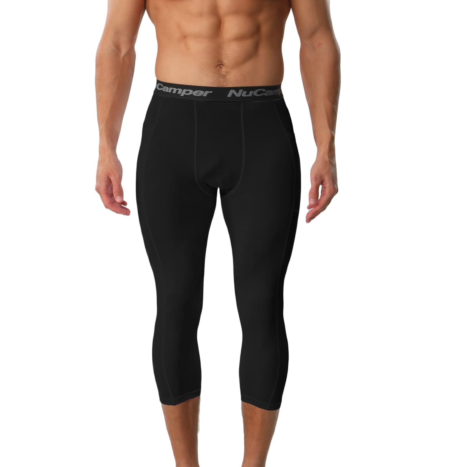 NuCamper Mallas Hombre 3/4 Leggings Pantalones de Compresión para Hombre con Bolsillo, Pantalones Deportivas de Compresión, Capa Base de Secado Rápido para Gimnasio Entrenamiento