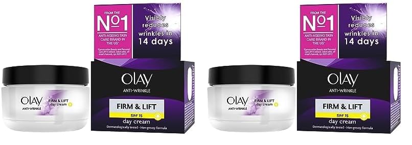 Olay Anti-Arrugas Firme y Levante Antienvejecimiento Crema hidratante Crema de Día SPF 15-50 ml (Paquete de 2)