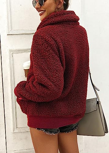 KIRUNDO Sherpa Pullover Womens Fleece Zip Sweatshirt Fall(Wine Red, XL) - image 5