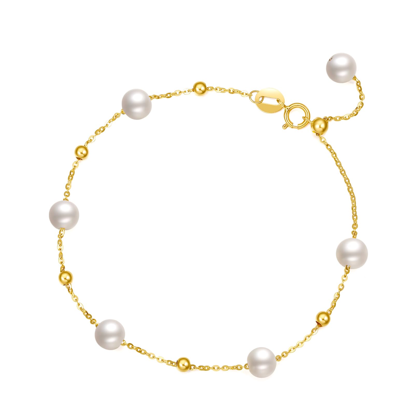 18K Gold Süßwasserperlen Chain Armband 750er Gelbgold Weiß Perlen Link Armbänder Schmuck für Damen Braut Ehefrau Mutter Liebhaber Geschenk Hochzeitstag Valentinstag Geburtstag Jahrestag 16/17/18/19cm