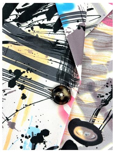 WDIRARA Women's Plus Size Lapel Collar Open Front Graffiti Graphic Button Blazer Jacket4