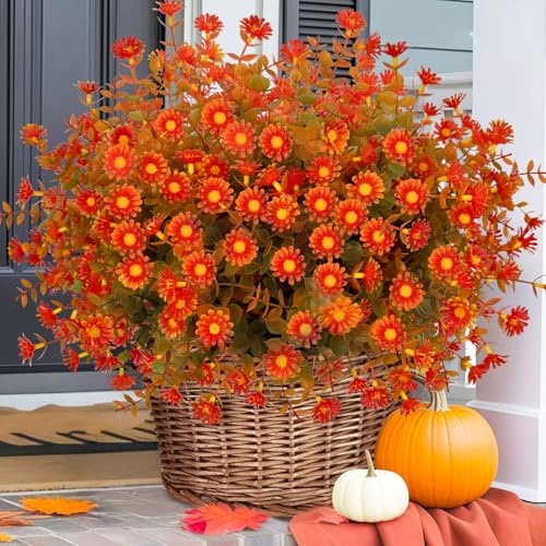 ICX 12pc Artificial Fall Flowers for Outdoors,No Fade Silk Fake Mums Flowers with Eucalyptus Leaves for Fall Decor,Outdoor Fake Plants for Door Porch Patio Planter Yard(Fall red) ICX 12pc Artificial Fall Flowers for Outdoors,No Fade Silk Fake Mums Flowers with Eucalyptus Leaves for Fall Decor,Outdoor Fake Plants for Door Porch Patio Planter Yard(Fall red)