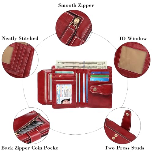 Image of Small Wallet Women RFID Blocking Bifold Wallets Vegan Leather Card Holder with ID Window Zip Pocket