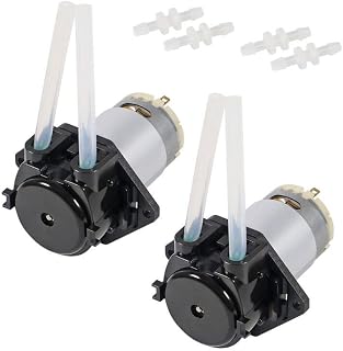 2pcs Peristaltic Dosing Pump 12V DC Low Flow Peristaltic Pump Liquid Small Dosing with 4 Connectors for Aquarium Lab(Pack of 2)