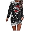 Robe de Noel Femme Père Bonhomme de Neige imprimé Mignon Robe de Noël Grande Taille Robes Sweat-Shirt Chaud Col Rond Manches Longues Robes Pulls Hiver Pullover Déguisements Pere Noel