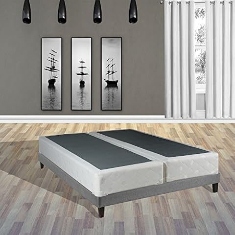 Spinal Solution, 8-Inch Sturdy Split Box Spring for Mattress Support-Durable and Fully Assembled, Natural Wood Foundation for King, White Cover