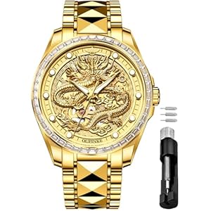 OUPINKE Dragon Skeleton Men’s Wrist Watches Luxury Dress Automatic Self Winding Mechanical Sapphire Crystal Diamond Waterproof Luminous Tungsten Steel Band Watches for Men Gift