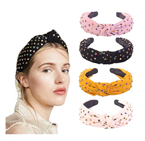 Knotted Headbands for Women Top Colorful knot Rhinestone 4 Pack Twist Wide Band Fashion Vintage Cute Hair Hoop Headbands For Girl Bohemian Hairband