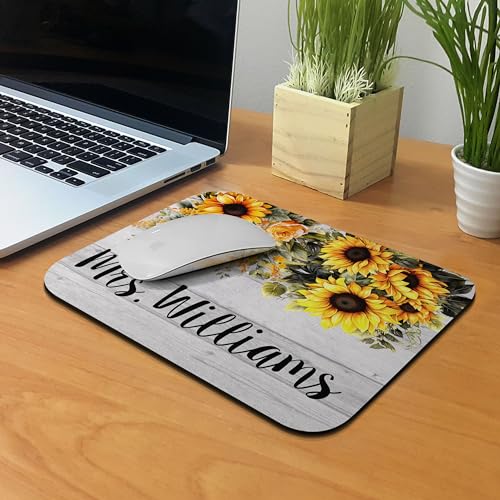WIRESTER Personalized Custom Mousepad with Your Text Name for Home, Office and Gaming Desk, Non-Slip Rectangle Mouse Pad - Vintage Sunflowers On White Wood Look Background - Thumbnail 2