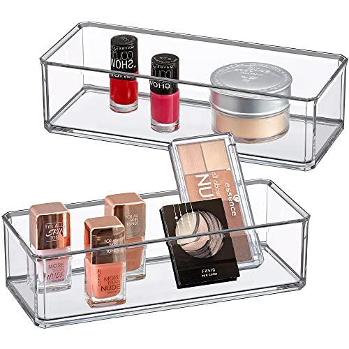 Image of Amazing Abby - Glamour - 2-Pack Acrylic 1-Compartment Makeup Organizer, Transparent Plastic Lipstick Holder, Perfect Bathroom Vanity Storage Solution for Lipsticks, Nail Polishes, and More