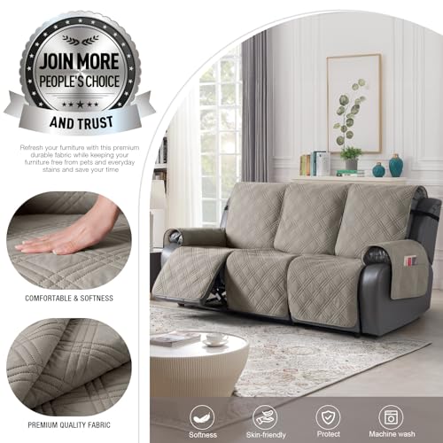 Image of TAOCOCO 100% Waterproof Recliner Sofa Covers 3 Seater Split Couch Covers for 3 Cushion Reclining Couch, Non Slip Reclining Couch Covers Furniture Protector for Kids Pets(3 Seater, Light Brown)