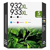 932XL 933XL Ink Cartridges Combo Pack (5 Pack,2Black/1Cyan/1Magenta/1Yellow) - LOMENTI Compatible 932XL 933XL Ink Cartridge Replacement for Officejet 6100 6600 6700 7110 7610 7612 Printer