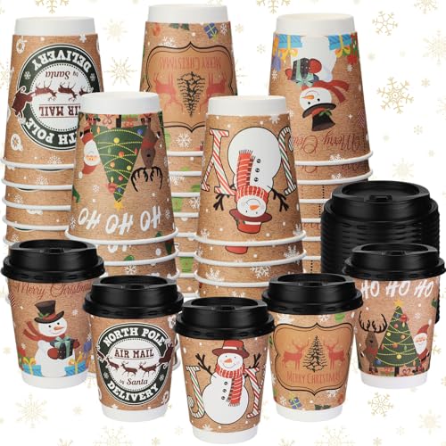 Umigy 100 Pack 12oz Christmas Hot Cocoa Cups Christmas Paper Cups with Lids Holiday Hot Chocolate Disposable Cup for Coffee Tea Beverage Xmas Party Favor(Snowmen) by Umigy - Used condition - US$17.94