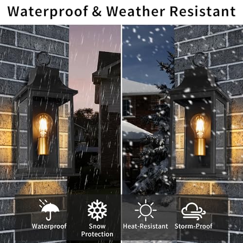 Image of JYZ 16 inch Outdoor Wall Lantern, Exterior Wall Sconce Lighting Fixture, Anti-Rust Aluminum with Clear Glass Outside Wall Lamp, E26 Socket Matte Black Exterior Wall Lights for Garage, Front Door, Patio