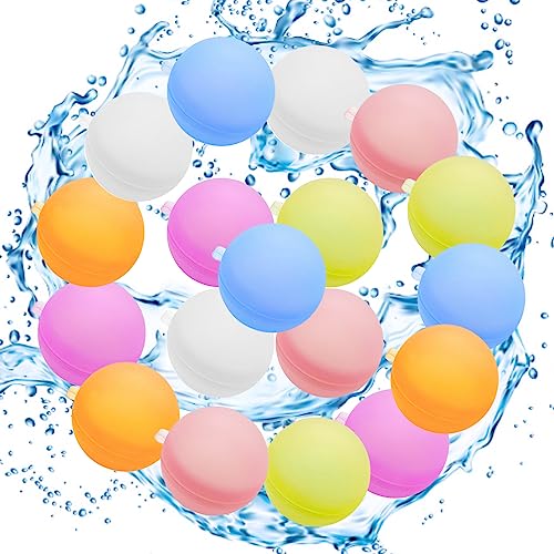 Atuoxing 18 PCS Globos de Agua Reutilizables, Bolas de Agua Autosellante de Llenado Rápido, Reusable Water Balloons de Silicona, Globos Reutilizables de Agua para Fiesta de Piscina Playa (18Pcs)