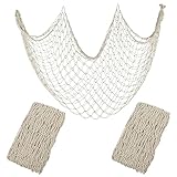Decorative Fishing Net 80x40 Inch,YuanDe 2 Pack Large Beige Picture Fish Net, Wall Photo Hanging Fishnet for Nautical Mermaid Pirate Ocean Themed Hawaii Beach Under The Sea Party Decorations