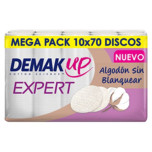 Demak'Up Expert 10x70 - Discos de algodón desmaquillantes Redondos - Fibra de Algodón Natural sin blanquear - 700 Discos de algodón Cover