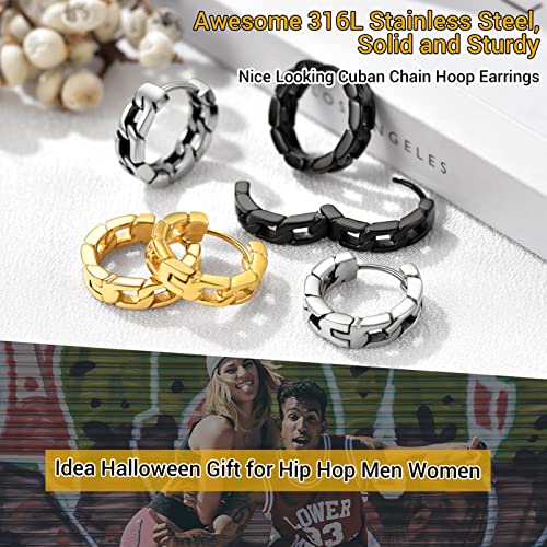 Chunky Hoop Earrings for Men Women, Skull/Infinity Pattern, Spike/Cuban Links 4 Design Options, Black/18K Gold Plated 316L Stainless Steel, Lightweight and Comfy Earrings, Come Gift Box3