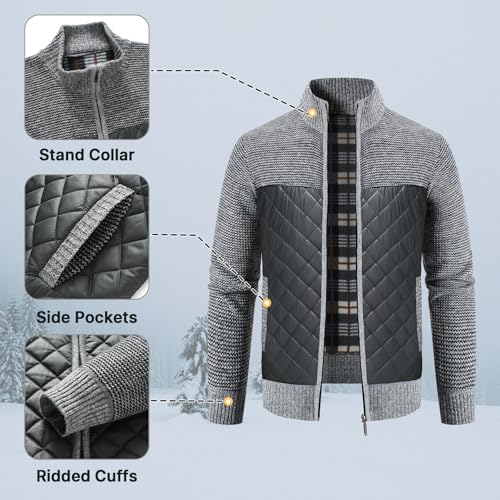 Lamgool Men's Full Zip Sweater Long Sleeve Casual Slim Fit Cardigan Sweaters4