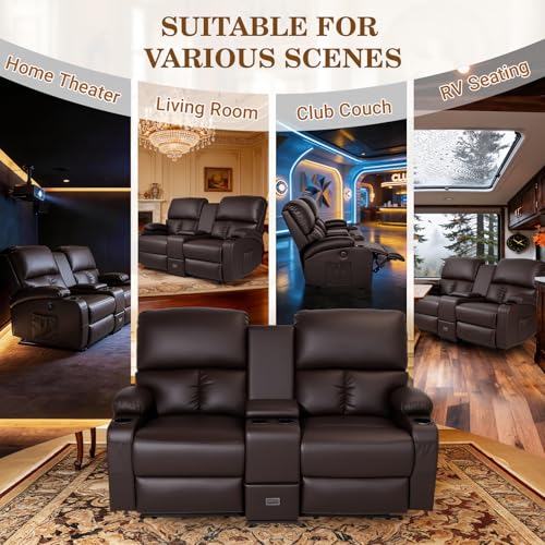 Image of CHABATREE Home Theater Seating,RV Recliner Sofa with Massage and Heat,Manual RV Recliner Loveseat with USB /Cup Holders and Side Pocket for Living Room,Loveseat Brown