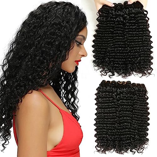 Muaby Deep Wave Human Hair Bundles Meche Bresilienne Tissage Cheveux Naturels Bouclés Tissage Bouclé Naturel Meche Bresilien En Lot Couleur Noire Naturelle 300g 14 16 18 Pouce
