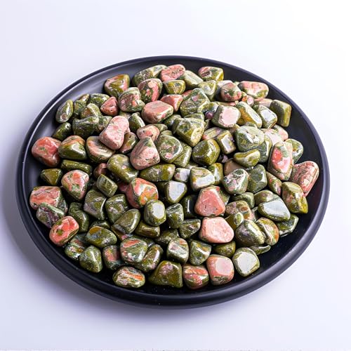 Image of Polished Unakite Crystal Chips 200 Pcs - 0.3 inch 10 oz Tumbled Stone Chips Crushed Sea Glass Stones Healing Reiki Crystal Making Home Decoration