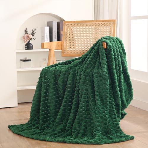 Dark Hunter Green Throw Blanket 50"×60" inches 3D Jacquard Flannel Fleece