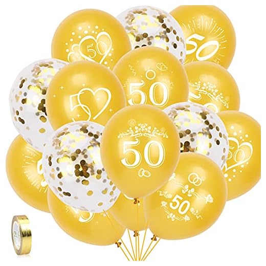HOWAF 35pcs 50 Aniversario Bodas Oro Globos para Bodas de Oro Decoración, Oro 50 Aniversario Globos de Látex y Globos De Confeti Oro, 50 Aniversario Bodas Oro Decoración 50 Años Cumpleaño Globos
