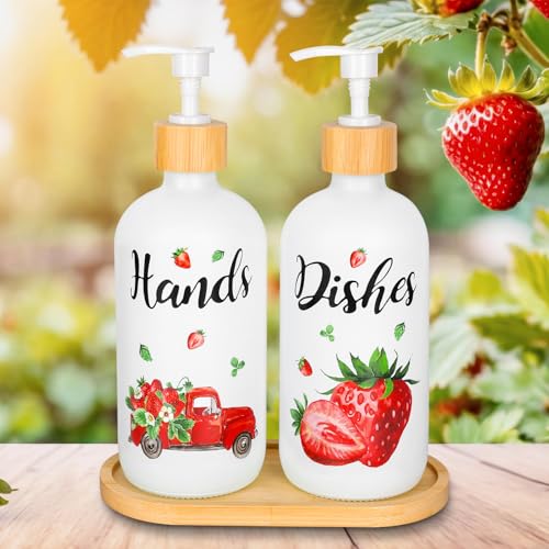 FYSUIMU 2Pcs Strawberry Soap Dispenser Watercolor...