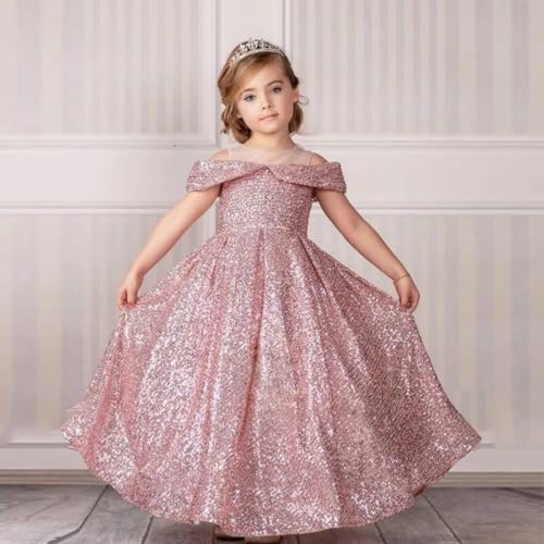 Pageant Dresses for Girls Sequin Off Shoulder Flower Girl Dresses Sparkly Ball Gown Kids Dress4