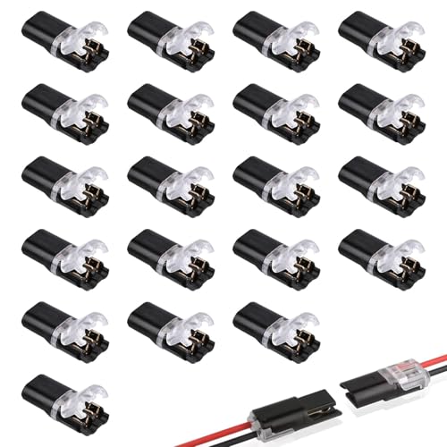 20 PCS Low Voltage Wire Connectors, No Stripping Wire Connectors 2 Pin Quick Push-Fit Electrical Waterproof Solderless for LED Strip Lights Ceiling Fans Switches Small Gauge Wiring, Crimp Terminals