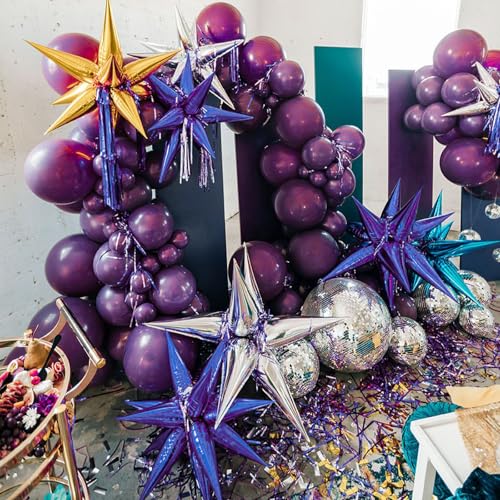 Image of PartyWoo Purple Star Spike Balloons 6pcs Explosion Foil Mylar Balloons | 27 22 Inch for Birthday Bachelorette Anniversary Engagement Butterfly Baby Shower Gender Reveal Party Decorations