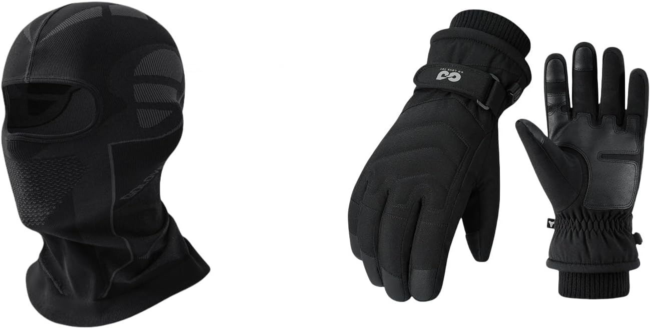 Winter Ski Snow Gloves for Men, Women, Youth | Touchscreen & Waterproof Cold Weather Hand Warming Gloves Winter Work Gloves & Ski Mask Balaclava for Motorcycling