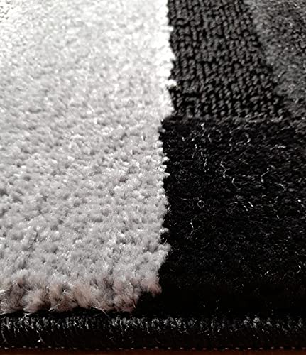 oKu-Tex Design Badematte Antirutsch Set 2 Teilig, rutschfest & waschbar, Badvorleger 50 x 80 cm für das Badezimmer, WC Vorleger mit Ausschnitt 40 x 50 cm, Schwarz, Grau, Gestreift – Bild 4